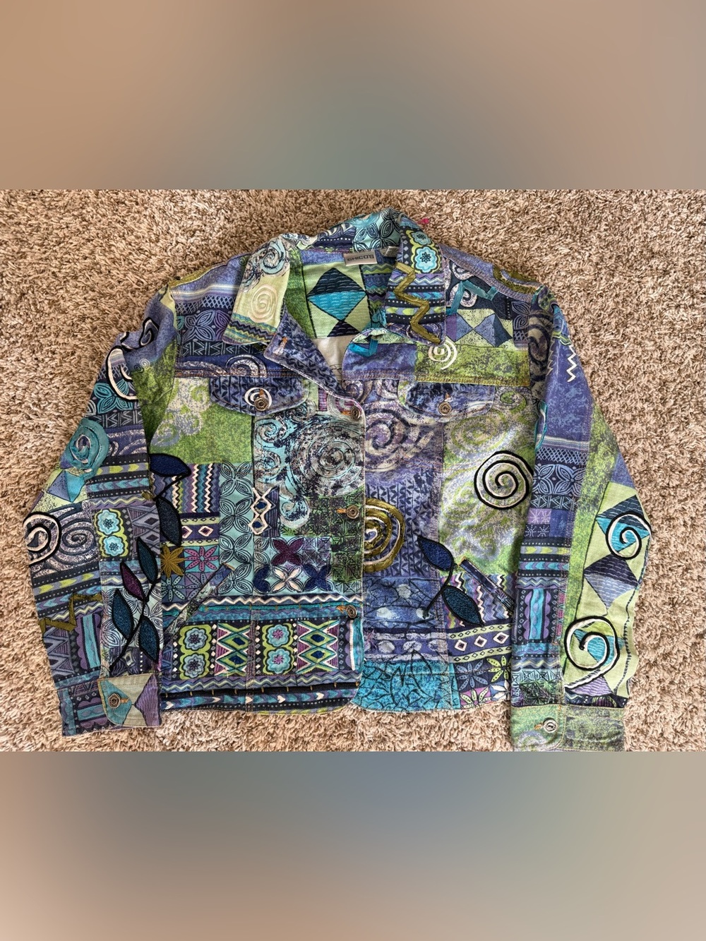 Womens Green & Blue Patchwork Jacket